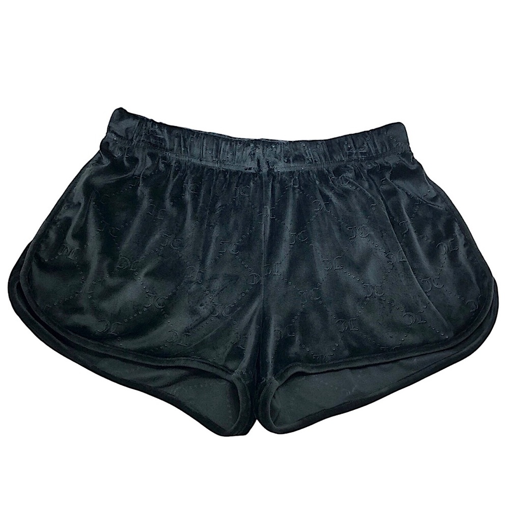 Juicy Couture Velour Black All Over Logo Elastic Waist Pull Up Pajamas Shorts XL